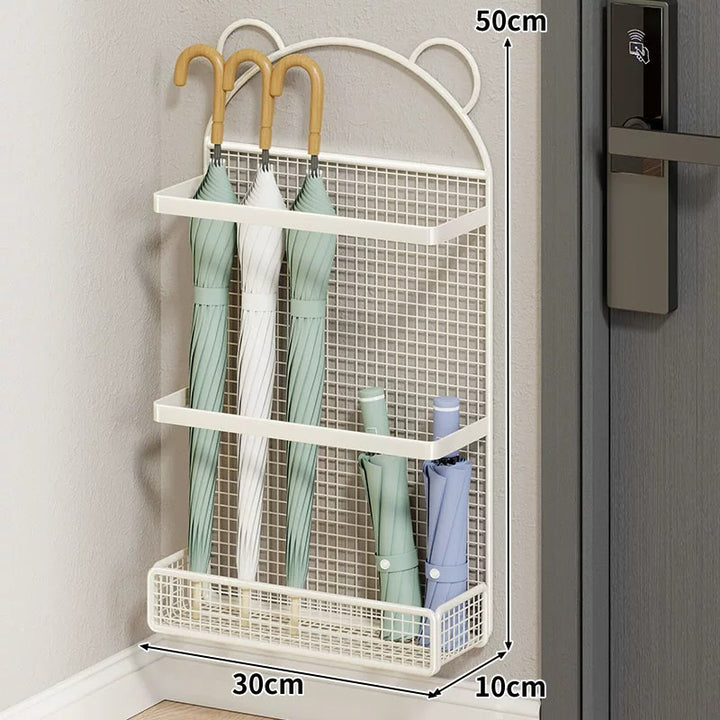Wall-Mounted Slim Vertical Umbrella & Folding Umbrella Holder with Drip Tray