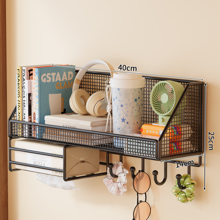 Wall-mounted mesh storage shelf