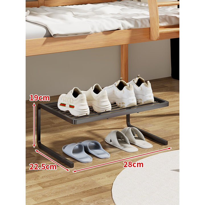 Compact Two-Level Slatted Under-Bed Shoe Organizer Rack