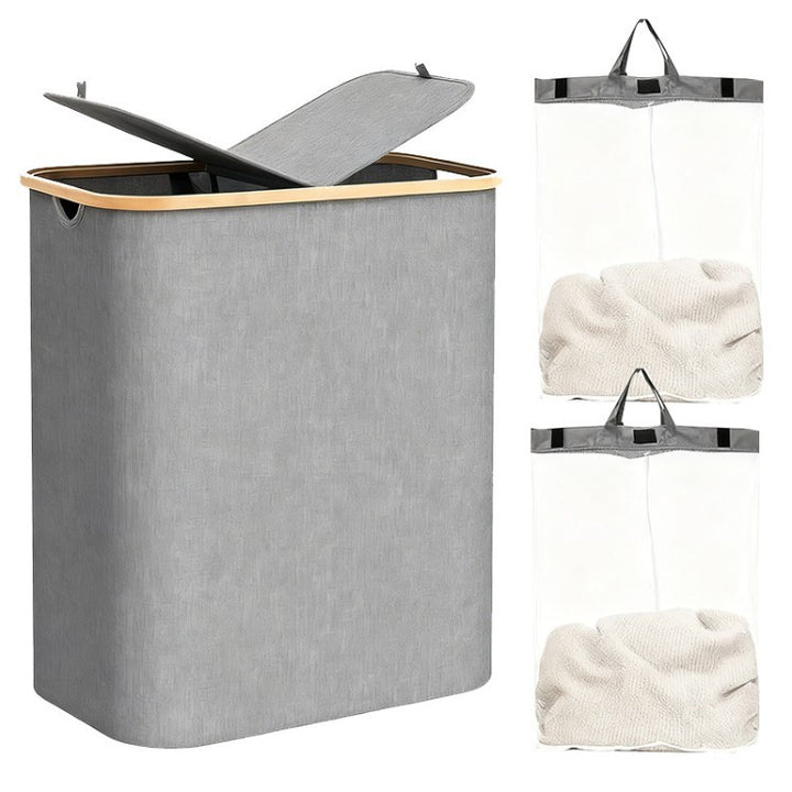 Laundry separation system with bamboo lid and multiple compartments