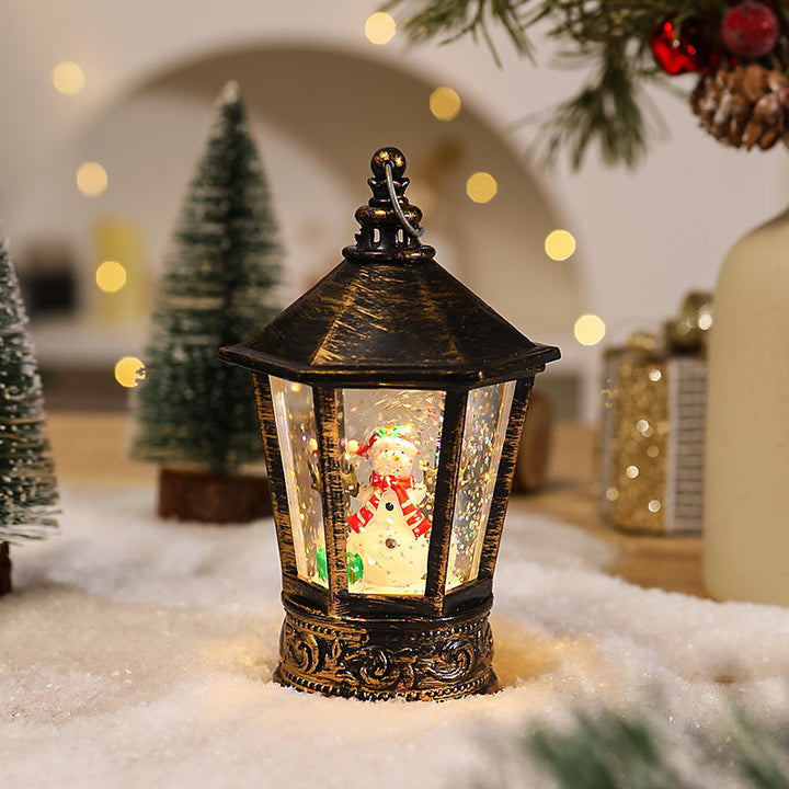 Nostalgic Christmas lantern with glowing Santa Claus motif