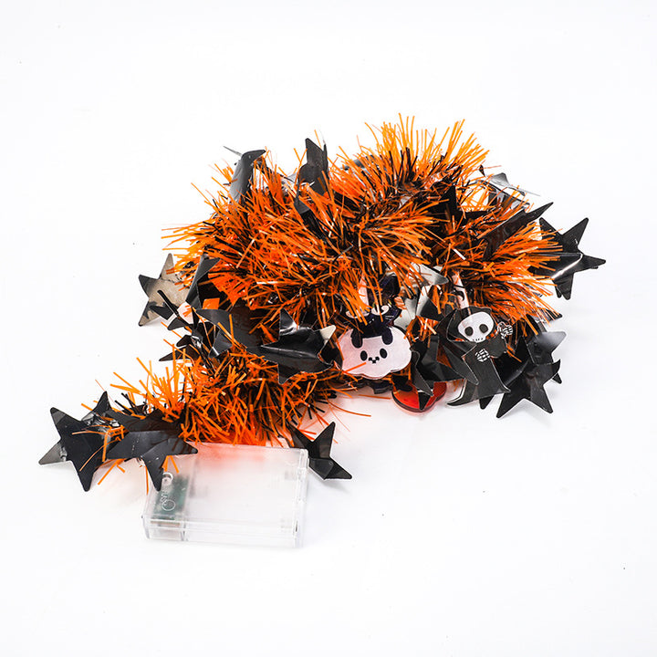 Halloween LED Tinsel Garland with hanging spooky Charms and integrated lights