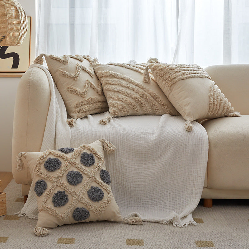 Textured Decorative Throw Pillow with Tassels