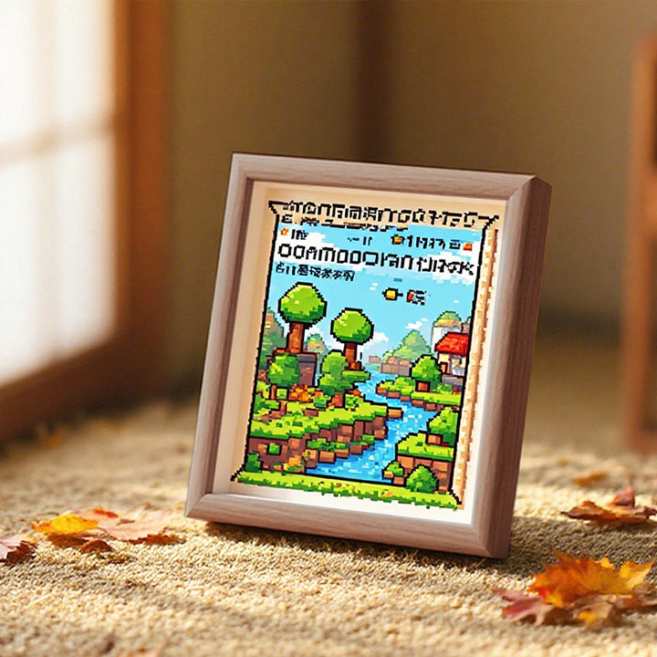 Framed Pixel Art Landscape Display