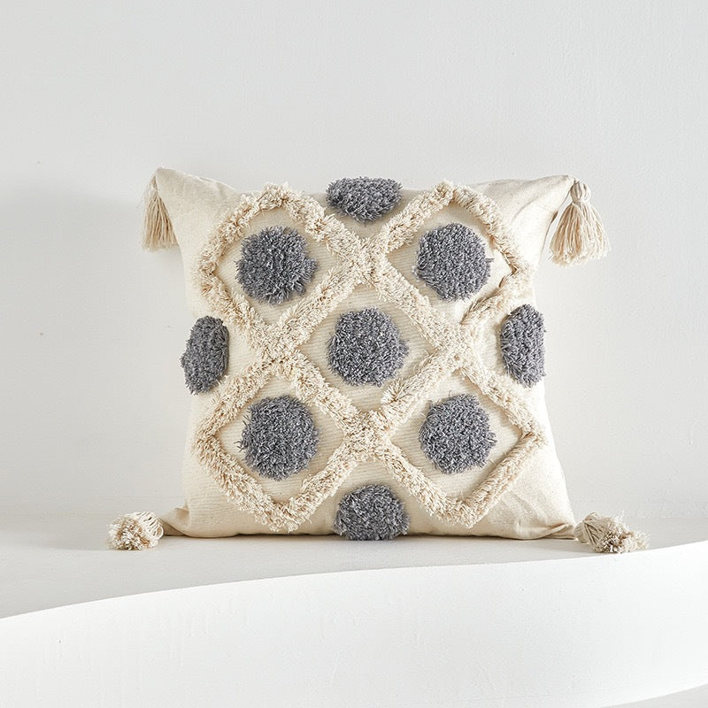 Textured Decorative Throw Pillow with Tassels