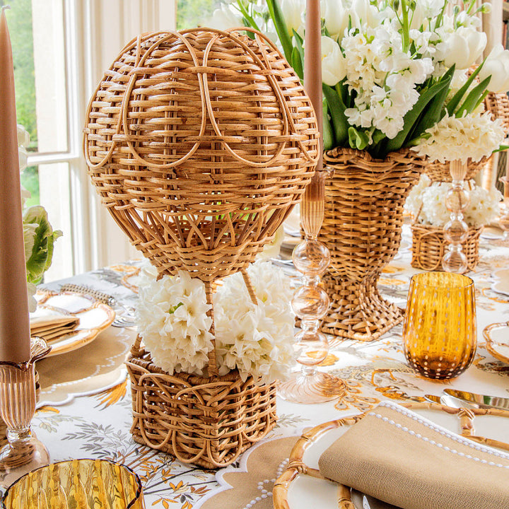 Handwoven storage basket in hot air balloon design