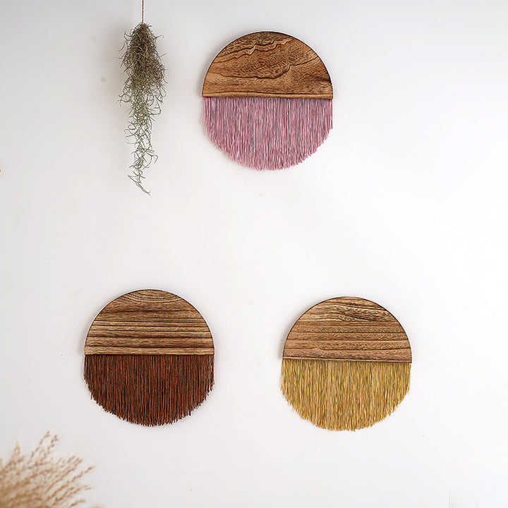 Macrame Wall Decor with Wooden Base