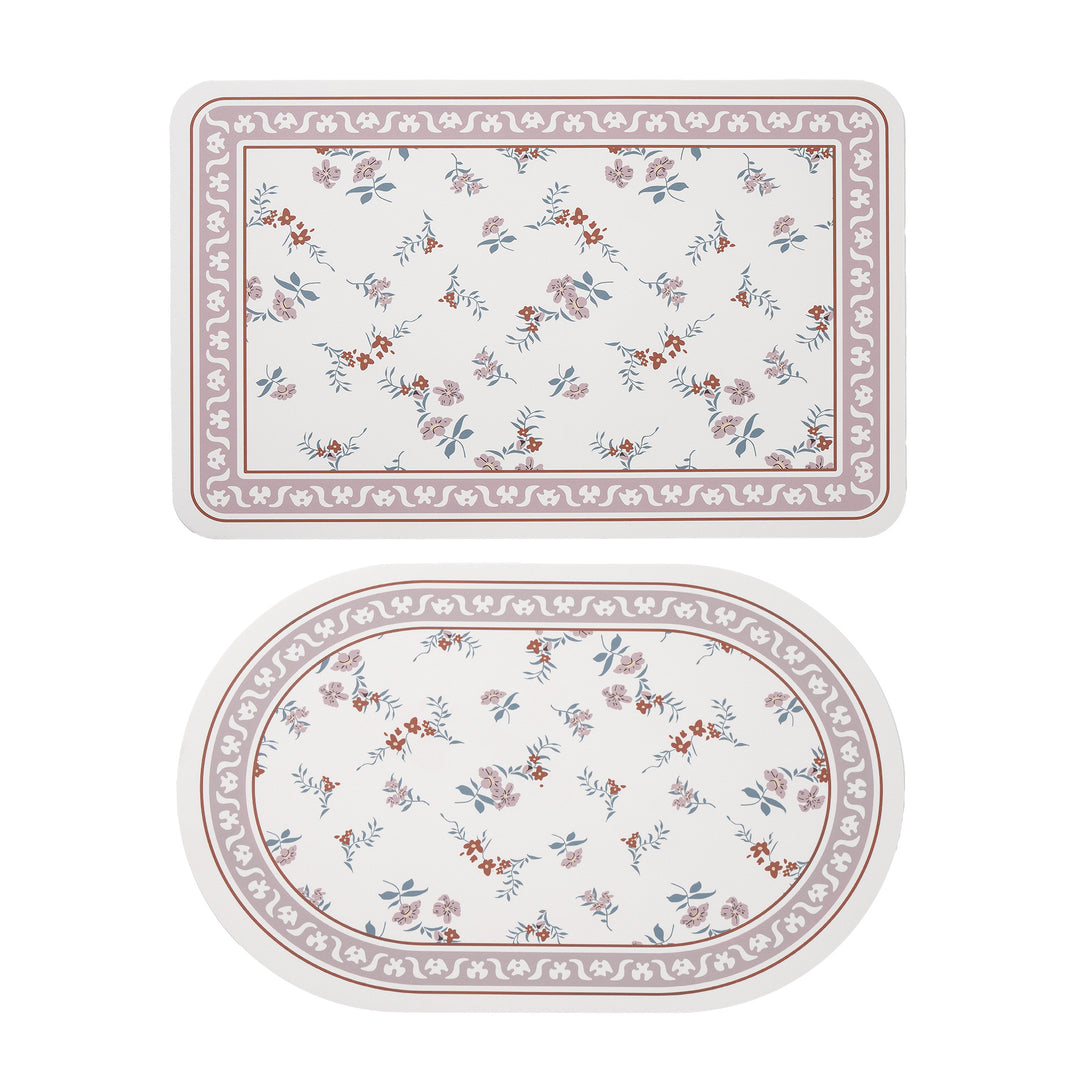 Avarnia Bath Mat Set made of soft microfiber with non-slip latex backing and delicate ornamental print