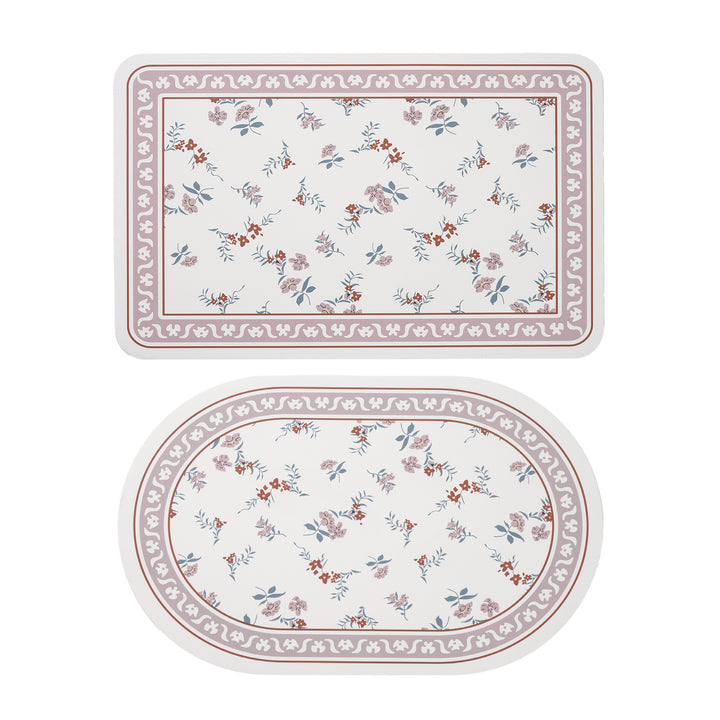 Avarnia Bath Mat Set made of soft microfiber with non-slip latex backing and delicate ornamental print