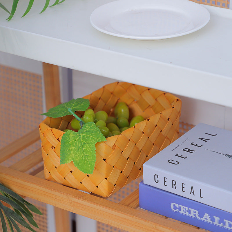 Rectangular storage basket made of woven natural material