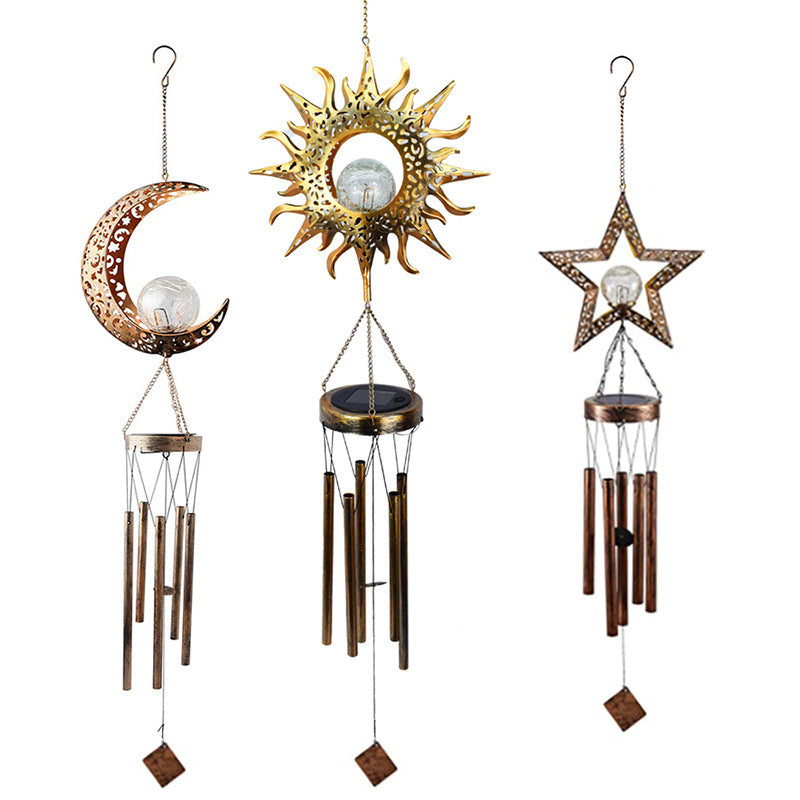 Hanging Flamingo Solar LED Wind Chime with Crackle Glass Globe