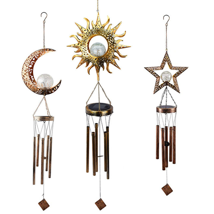 Hanging Flamingo Solar LED Wind Chime with Crackle Glass Globe