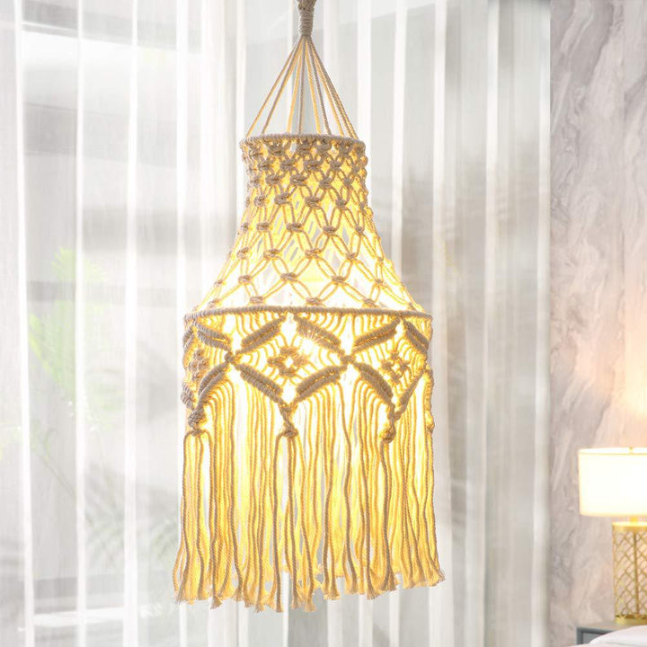 Elegant Macrame Hanging Lamp with Fringes