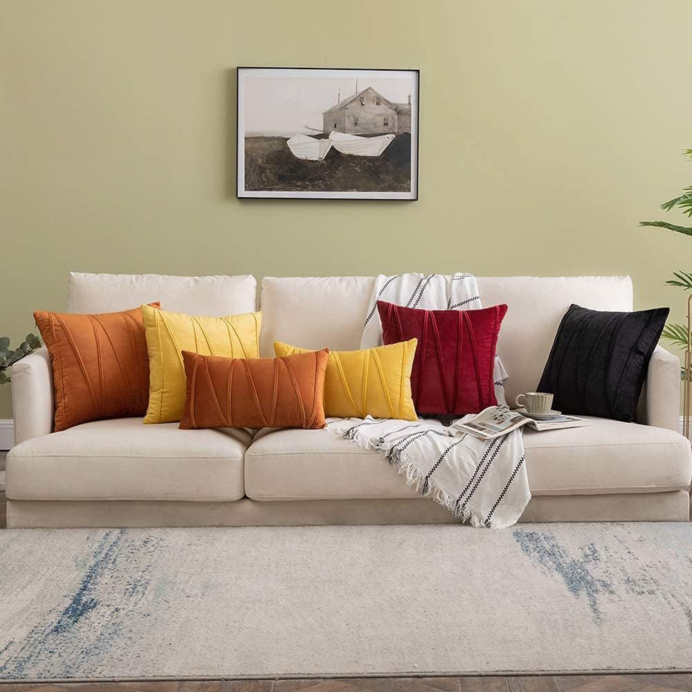 Square Velvet Corded Vertical Pleat Throw Pillow Cover with Hidden Zipper