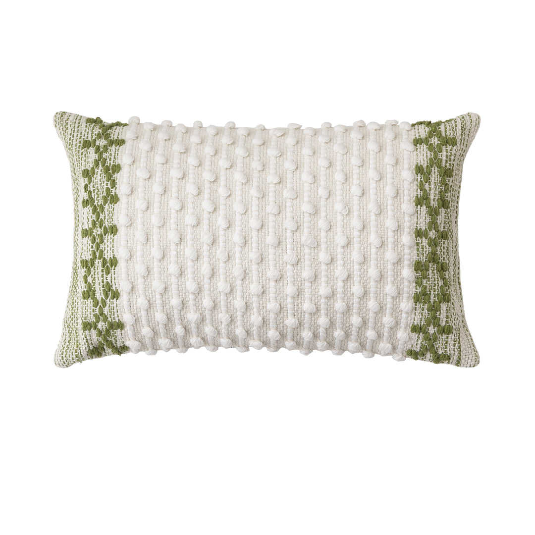 Woven Boho decorative cushion with tassels, tufted relief and handcrafted details
