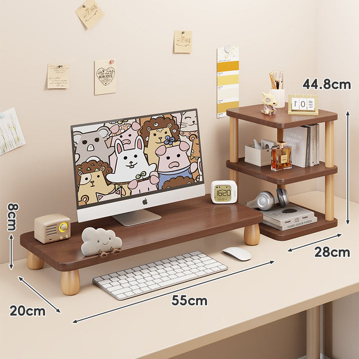 Solid Wood Low-Profile Monitor and Display Riser with Rounded Peg Legs and Keyboard Slide-Out Space