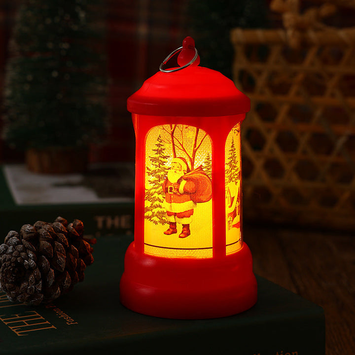 Nostalgic Christmas lantern with glowing Santa Claus motif