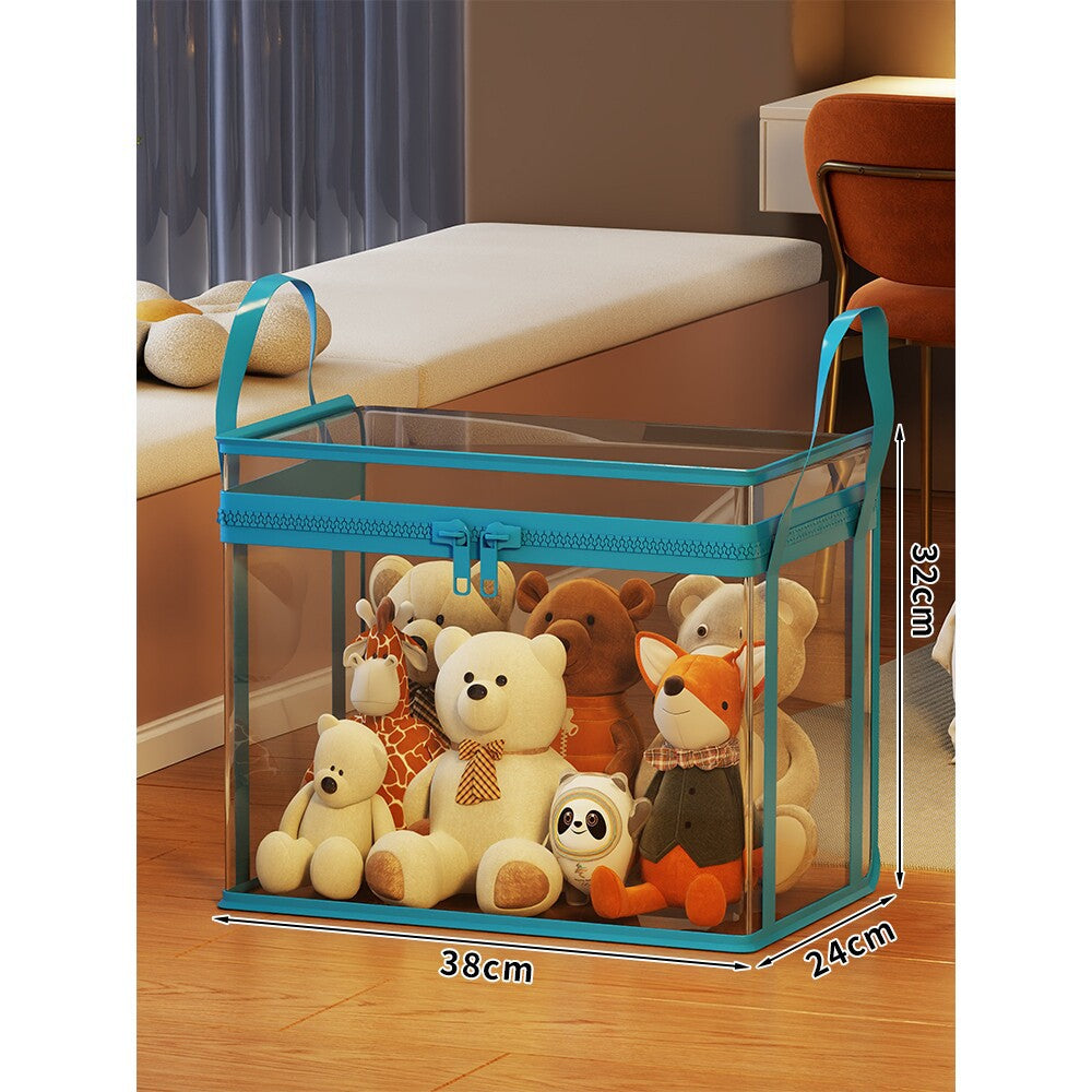 Transparent Zippered Foldable Storage Box with Reinforced Carry Handles