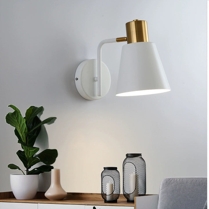 Rotatable cone wall light with brass socket and round back plate