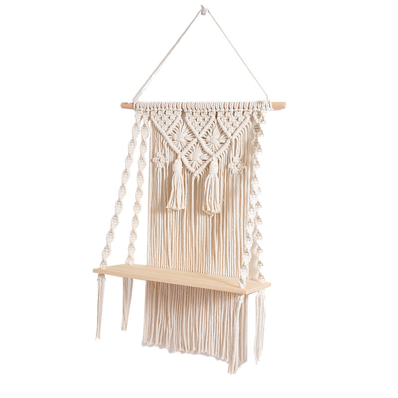 Macrame Wall Hanging Shelf with Decorative Accents