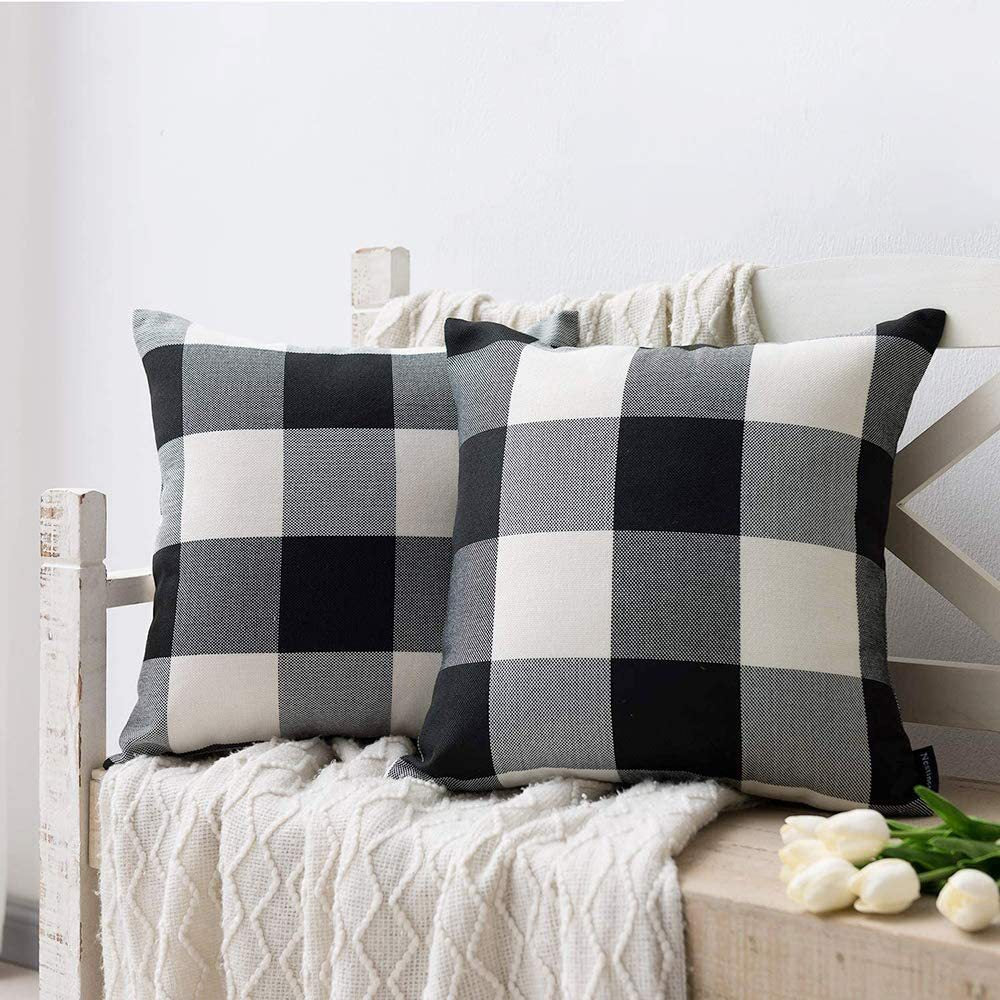 Buffalo Check Cotton Canvas Square Throw Pillow Covers Set
