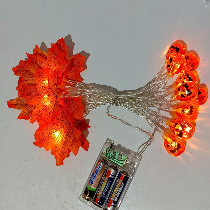 Halloween LED Pumpkin Lantern and Maple Leaf Decorative Fairy Lights