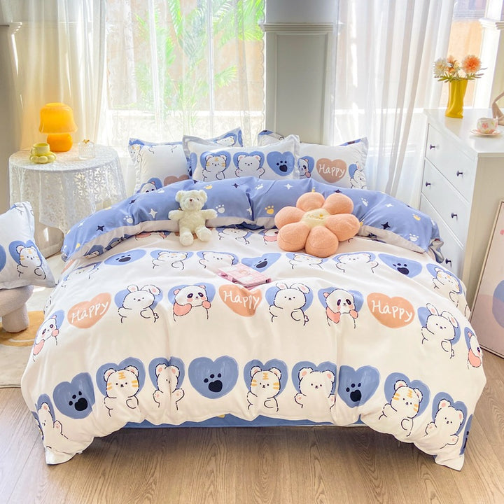 Playful Floral Cartoon Duvet Cover Set