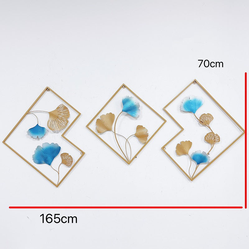 Decorative Metal Wall Art Set with Ginkgo Leaf and Floral Design