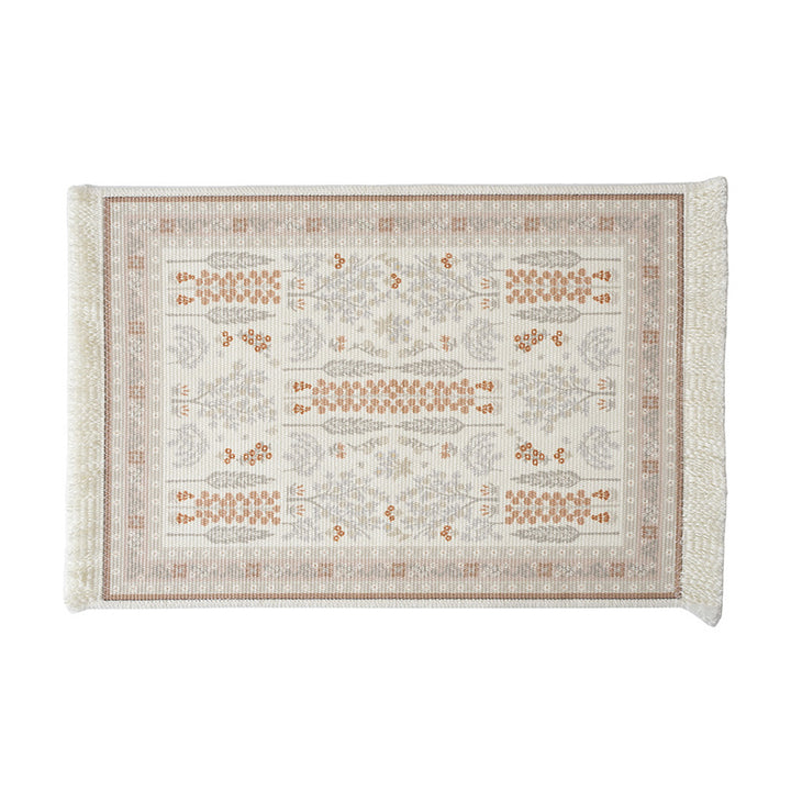 Short-pile decorative bathroom and runner carpet in oriental medallion style with fringes