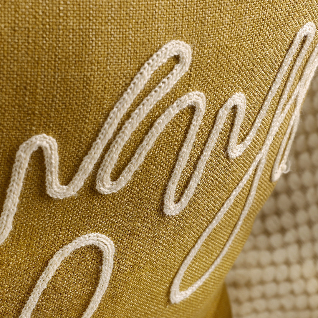 Square Linen-Blend Rope Embroidered Tassel Accent Pillow Cover