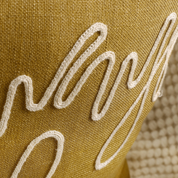 Square Linen-Blend Rope Embroidered Tassel Accent Pillow Cover