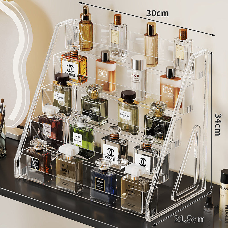 Clear Angled Acrylic Fragrance Bottle Showcase with Tiered Step Shelves