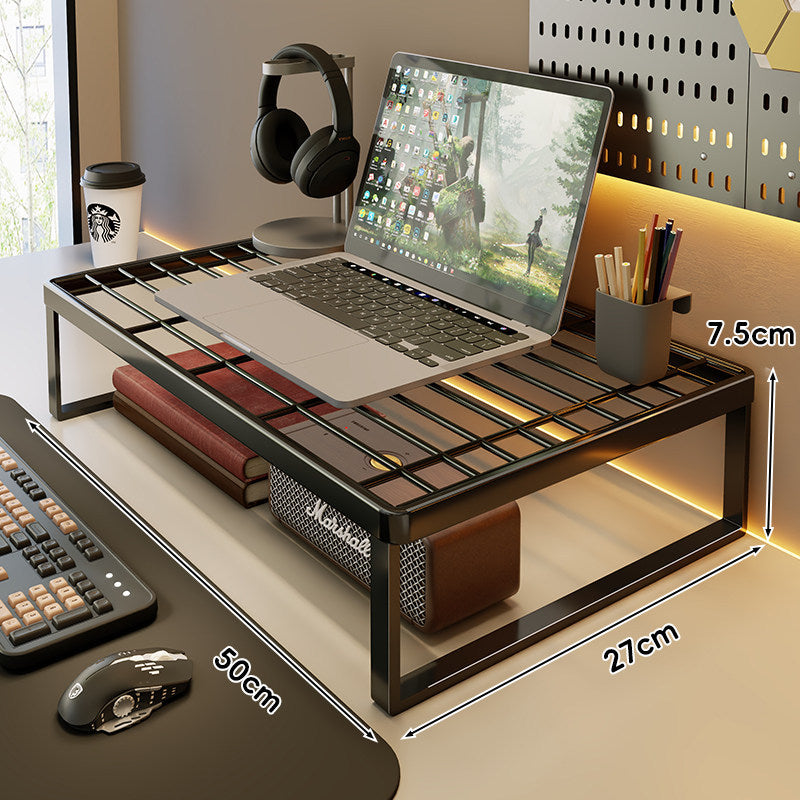 Ventilated Metal Desk Riser Shelf with Open Grid Surface and Under-Storage
