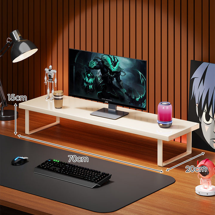 Elevated Solid Wood Ergonomic Monitor Riser Shelf with Metal Frame Stand