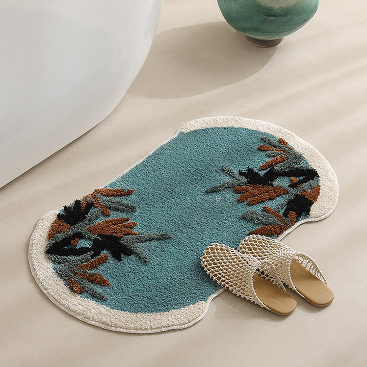 Tufted bath mat rug with botanical textured design