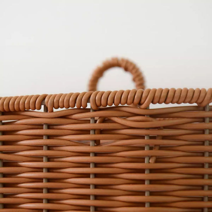 Handwoven willow basket with animal motif