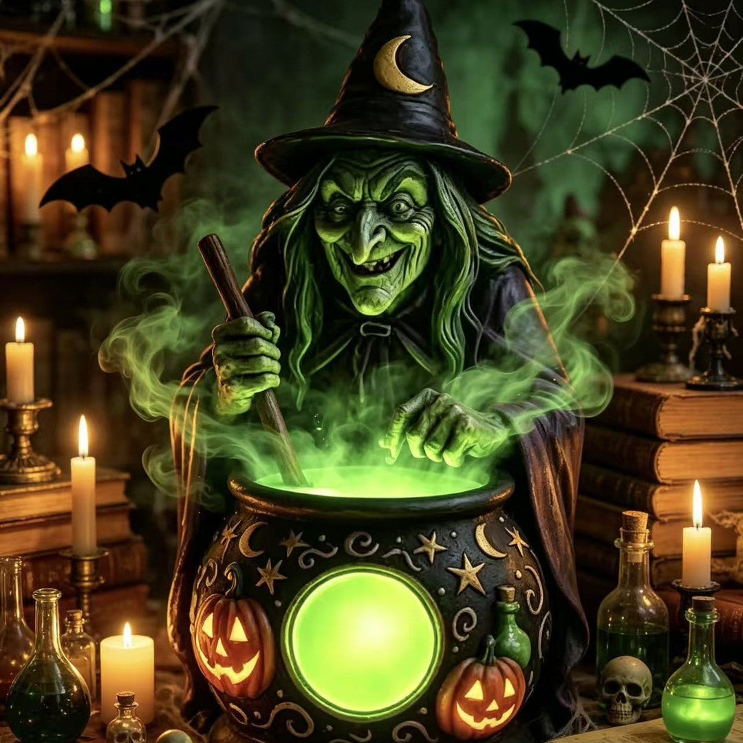 Decorative witch figure with cauldron