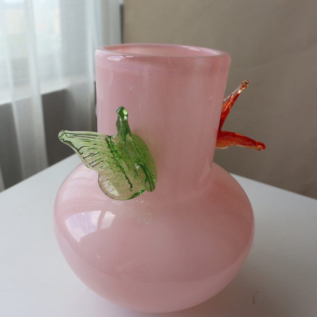 Art Glass Decorative Bulb Vase with Applied Butterfly Accents