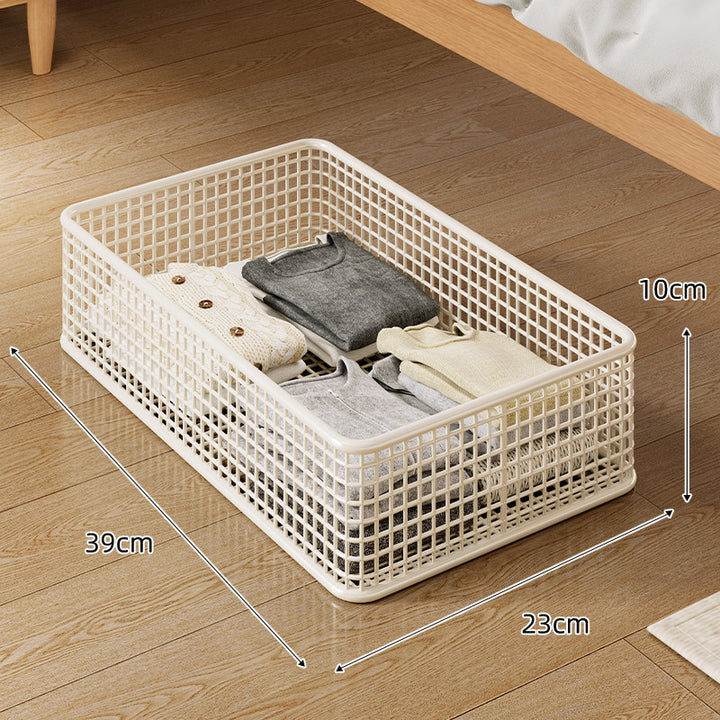 Low-Profile Rectangular Metal Mesh Under-Bed Storage Basket Organizer