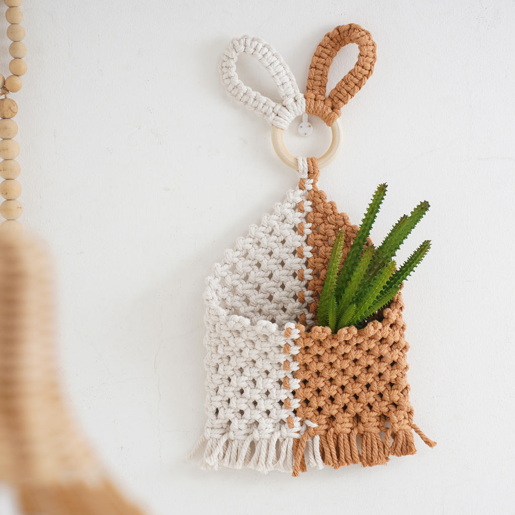 Decorative Macrame Storage Organizer with Rabbit Ears