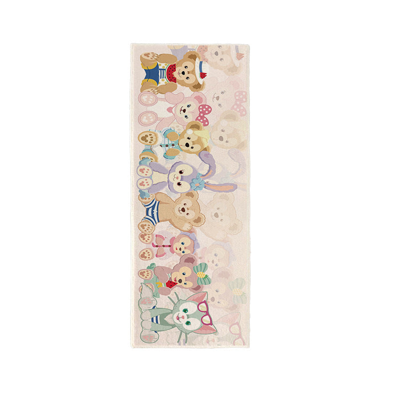 Plush Oval Runner Rug with Cute Cartoon Bear & Friends Print