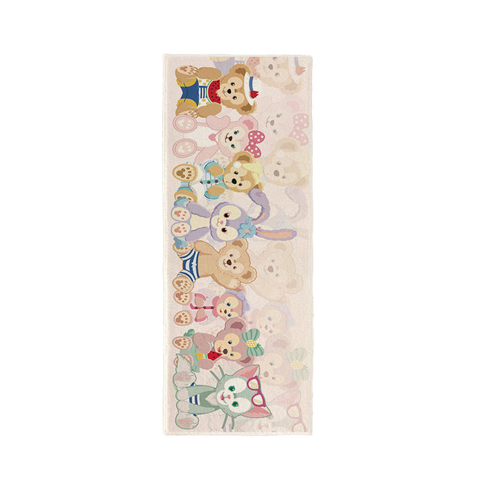 Plush Oval Runner Rug with Cute Cartoon Bear & Friends Print