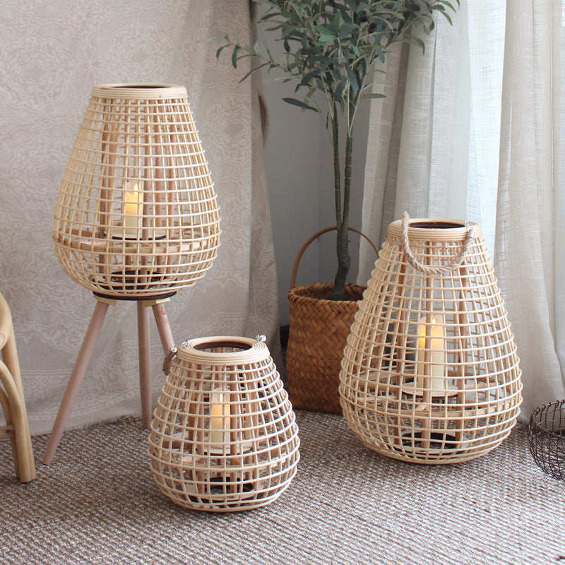 Decorative Rattan Lantern with Carry Handle