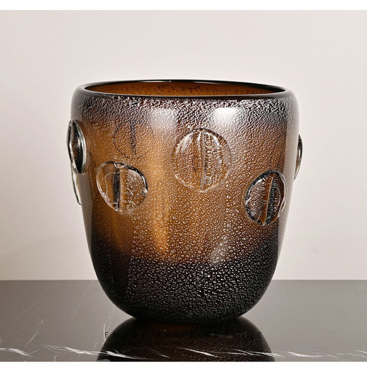 Tall Hand-Blown Textured Glass Accent Vase with Applied Disc Motifs