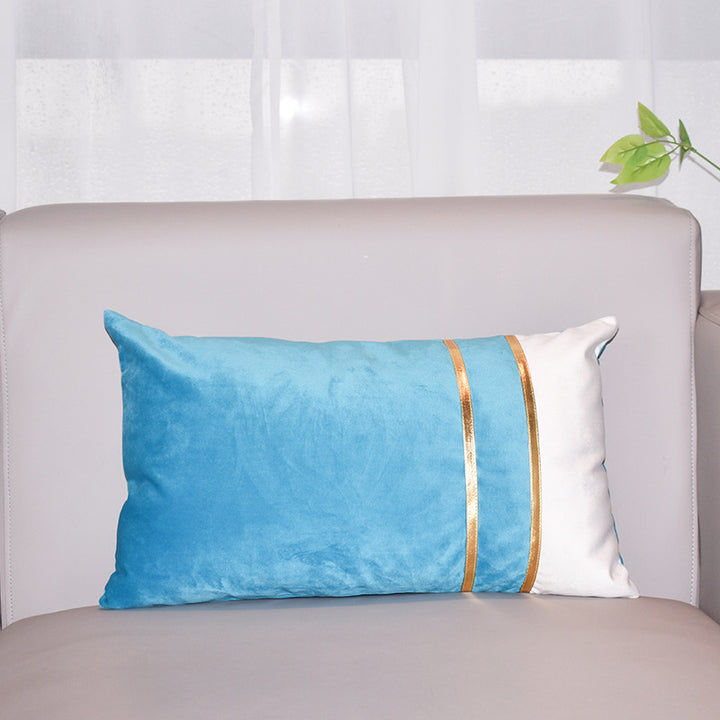Rectangular Velvet-Blend Lumbar Cushion Cover with Dual Metallic Gold Bands