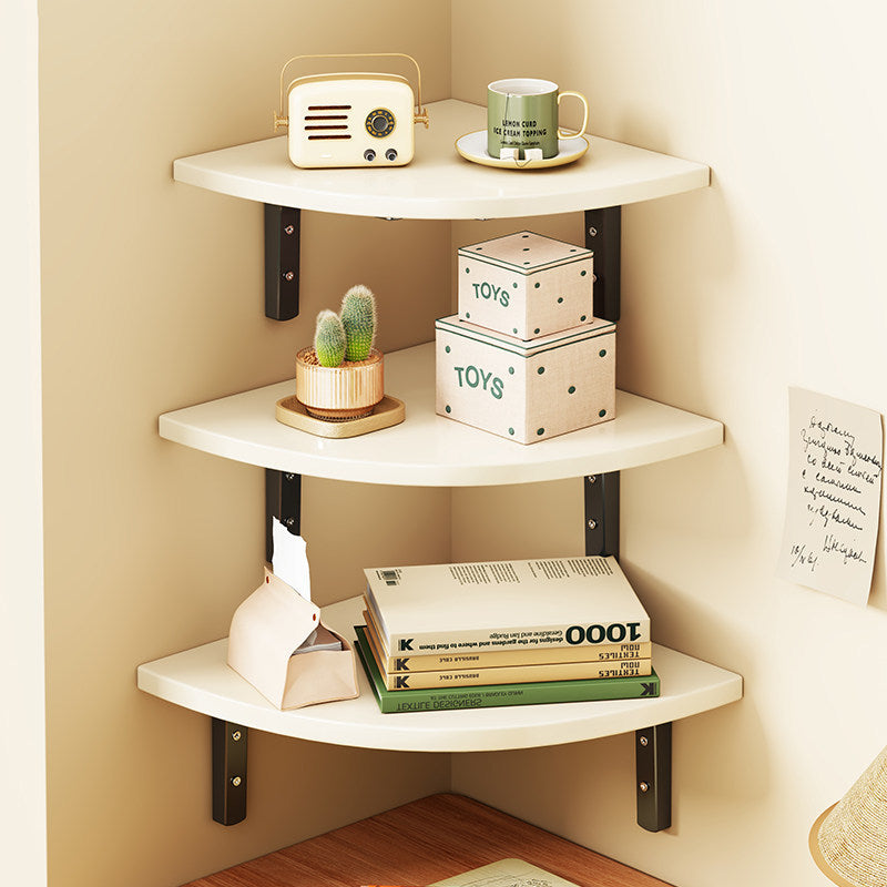 Triangular Floating Corner Shelf with Wood-Effect Surface & Heavy-Duty Metal Brackets