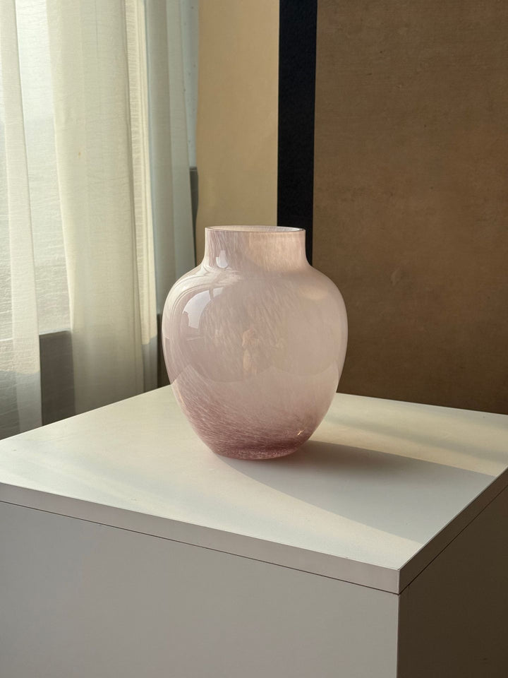 Large Hand-Blown Swirled Glass Decorative Vase