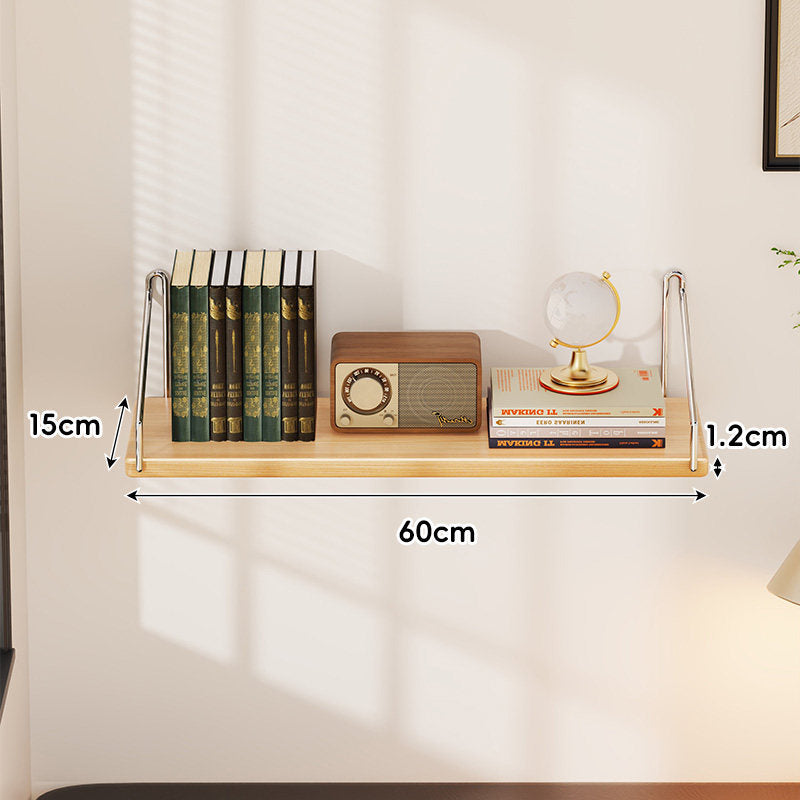 Small Wall-Mounted Floating Shelf with Minimal Metal U-Brackets and Thin Solid Wood Board