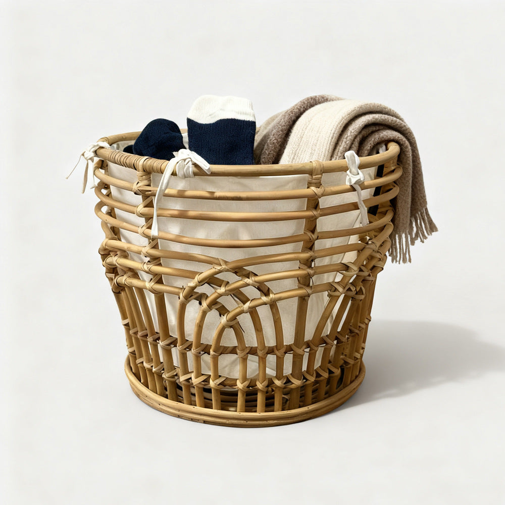 Handcrafted storage basket with fabric insert