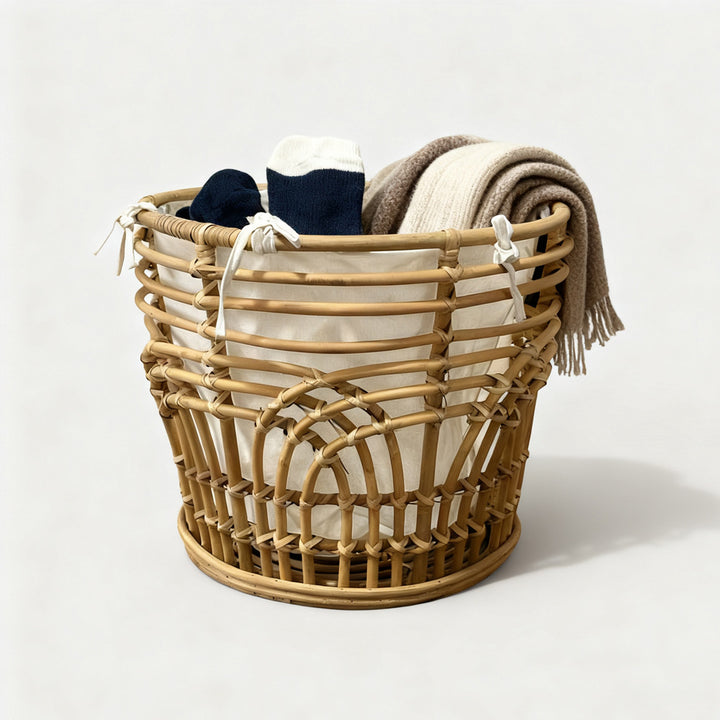 Handcrafted storage basket with fabric insert